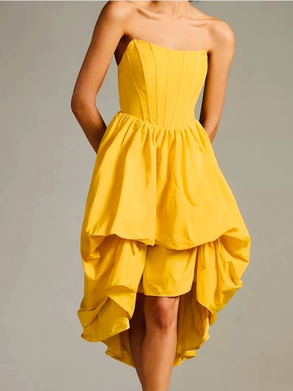 Anthropologie Bright Yellow Strapless Corset High-Low Party Dress